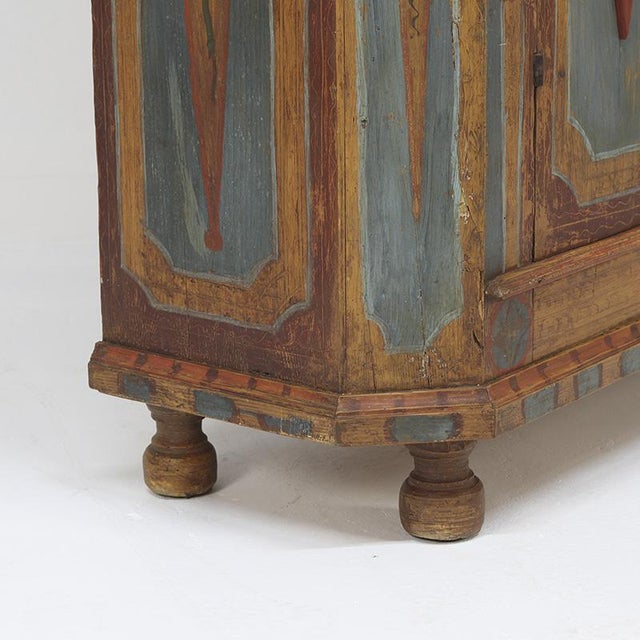 Rustic Farmhouse Folk Art Painted Bridal Cabinet, 1827 For Sale - Image 4 of 17