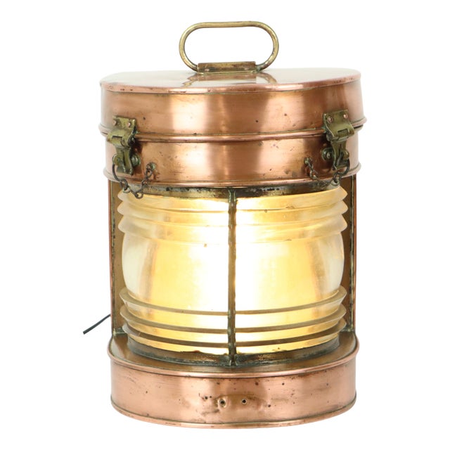 Large Antique Red Copper Ships Lantern For Sale