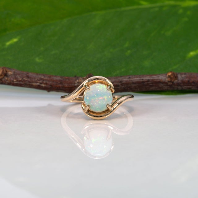 2020s Ethiopian Opal Cabochon Ring: Solid 14k Gold, Round 7.5mm - October Birthstone, Size 6.75 For Sale - Image 5 of 9