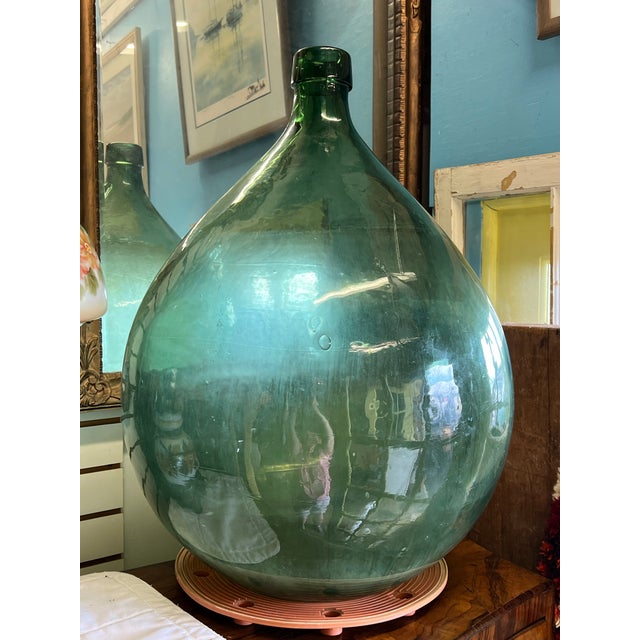 Vintage Large Green Demijohn Bottle 27” Tall For Sale In West Palm - Image 6 of 9