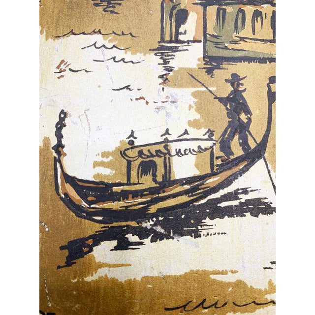 Vintage Authentic Jack Amoroso Signed Pair Of Ultra Mid Century Framed Panel Paintings Of Gondolas In Italy Chairish