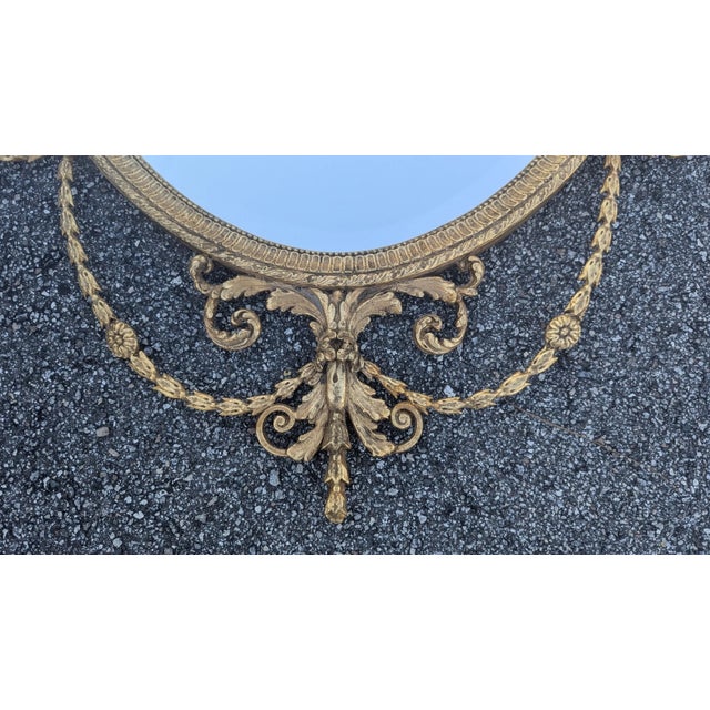 Glass 1990s Adams Style Carved Gold Frame Oval Ornate Wall Mirror by Friedman Brothers For Sale - Image 7 of 17