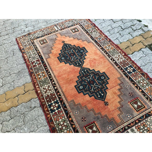 1960s 1960s Geometric Wool Turkish Oushak Rug For Sale - Image 5 of 11