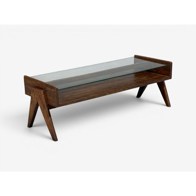 Mid-Century Modern Pierre Jeanneret, Coffee Table, Teak, Glass, Chandigarh, India, 1960s For Sale - Image 3 of 14
