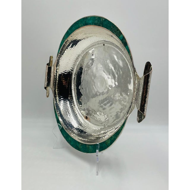 Emilia Castillo 1980s Emilia Castillo Silver-Plated Serving Bowl With Malachite Inlay, Mexican Design For Sale - Image 4 of 18