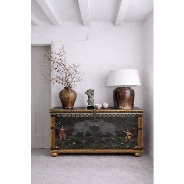 Huge Hand Painted 19th Century Indian Wedding Dowry Trunk For Sale - Image 4 of 15
