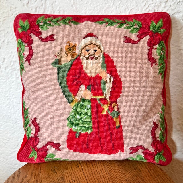 1970s Traditional Santa Needlepoint Pillow For Sale - Image 9 of 9