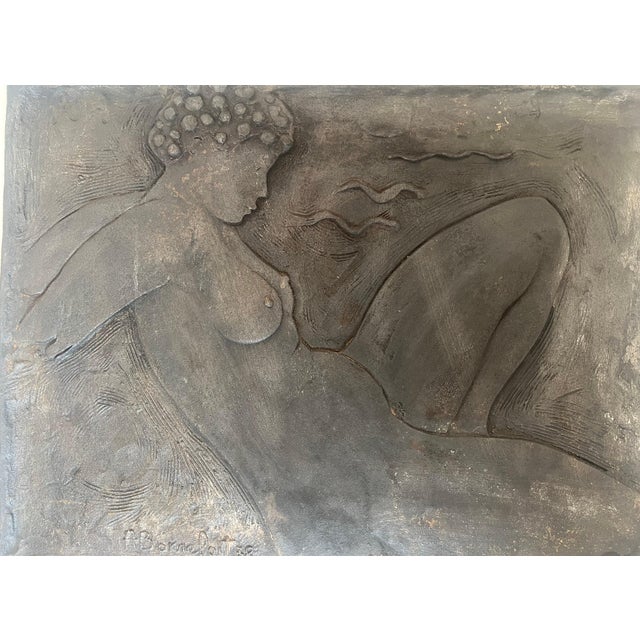 1980s Cast iron fireback depicting a naked woman signed Bonnefoit, 1987 For Sale - Image 5 of 12