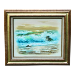 Vintage Beach Seascape Original Oil Painting