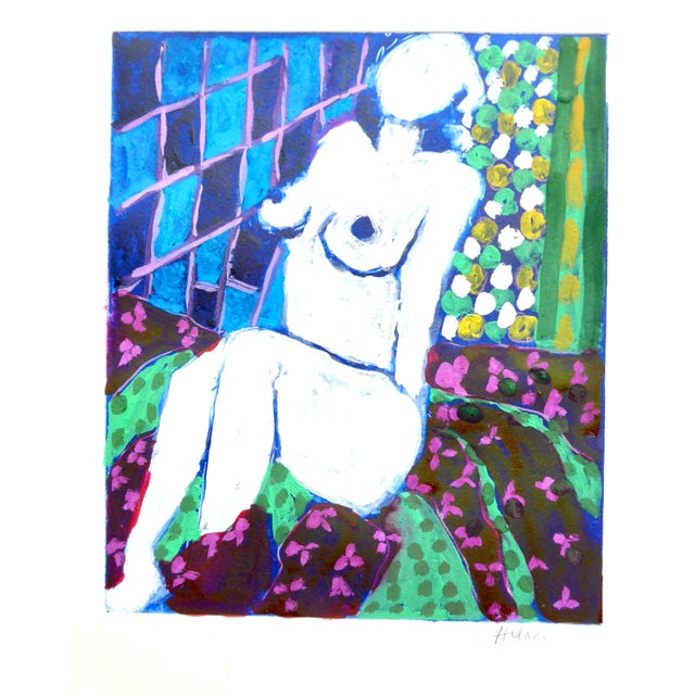 Paper "Lady in White" Gouache and Ink Contemporary Painting by Listed Artist Martha Holden For Sale - Image 7 of 7