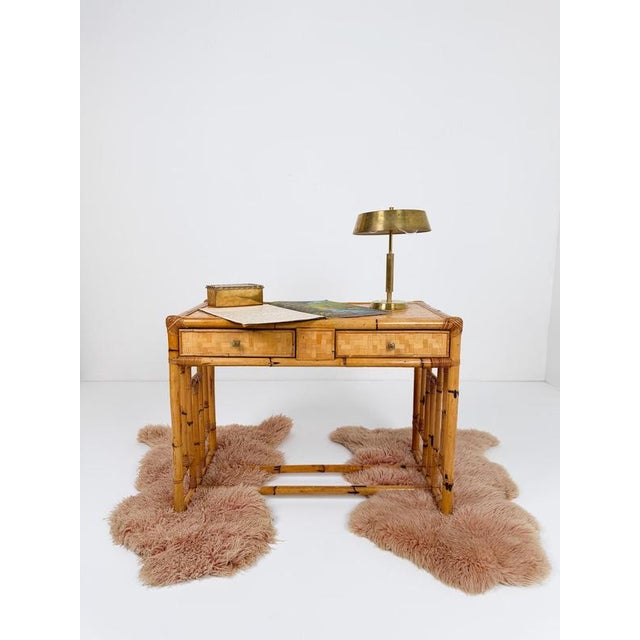 1970s Mid-Century Modern Italian Bamboo, Cane and Rattan Console Desk, 1970s For Sale - Image 5 of 18