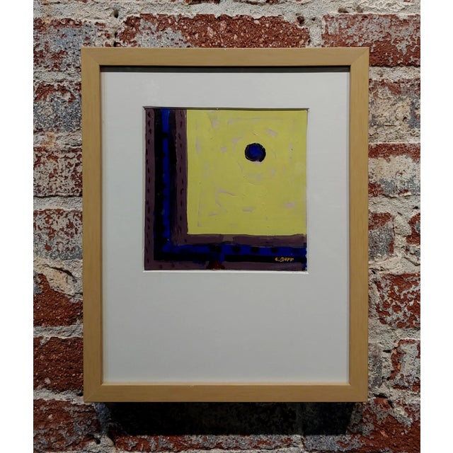 Black Conrad Buff - Hard Edge in Yellow, Black & Blue -Modernist Oil Painting For Sale - Image 8 of 8