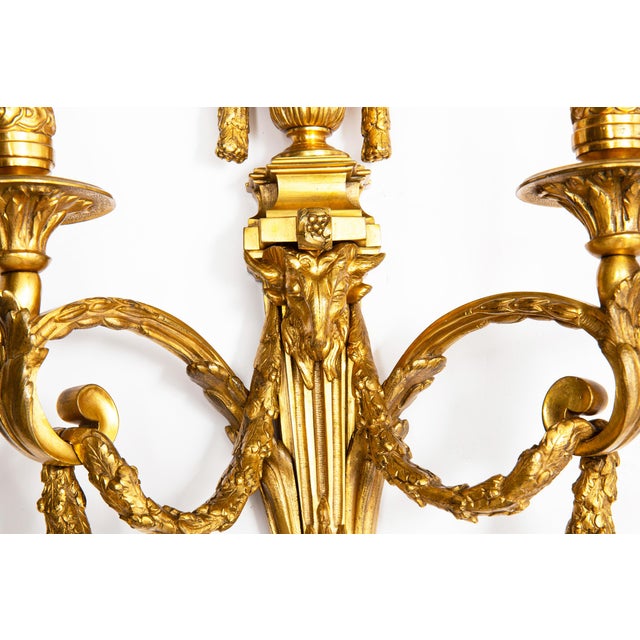 19th Century French Louis XVI Style Two-Light Wall Sconces Candelabra - a Pair For Sale - Image 6 of 14