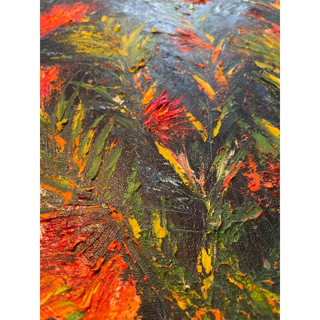 Wood Vintage Impasto Contemporary Floral Still Life Framed Original Oil Painting, Red, Blue, Green For Sale - Image 7 of 11