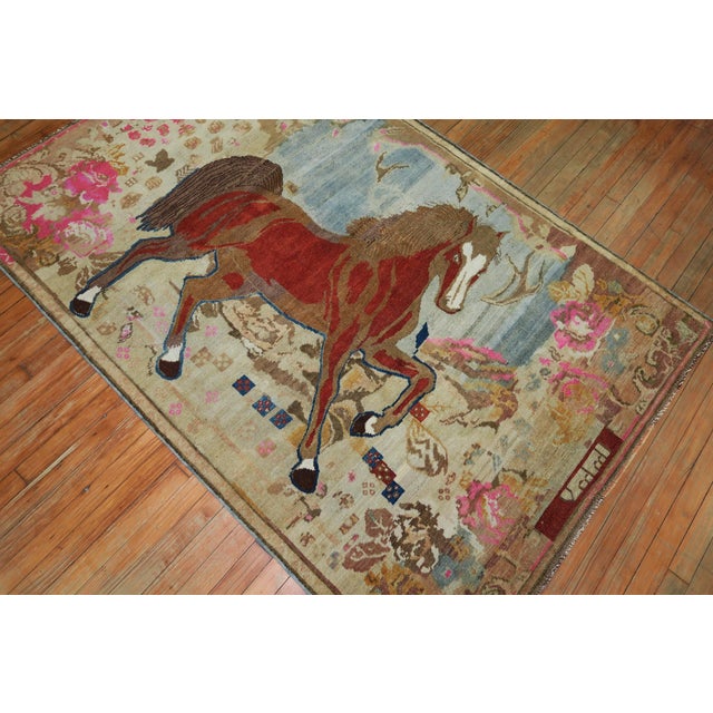 Antique Brown Horse 20th Century Pictorial Wool Decorative Rug For Sale - Image 9 of 18