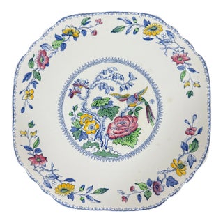 1960s Enoch Wedgwood Colorful Cake Plate With Exotic Bird - Davenport Pattern For Sale