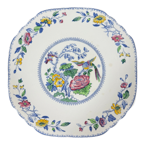 1960s Enoch Wedgwood Colorful Cake Plate With Exotic Bird - Davenport Pattern