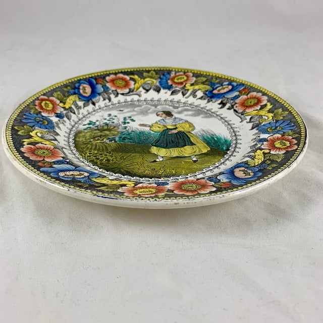 Early 19th Century Creil Polychrome Transferware Polychrome Plate – Le Nid D’Oiseau, Circa 1830 For Sale - Image 5 of 10