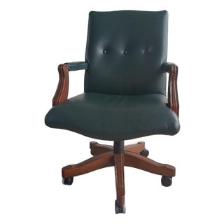 Vintage 1996 Gunlocke Executive Leather Swivel Office Chair – Sherwood Green For Sale