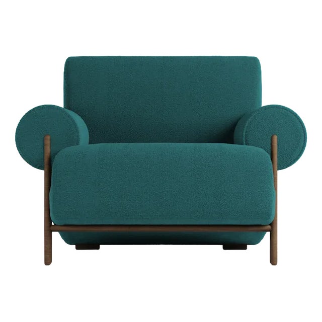 Paloma Armchair in Boucle Ocean Blue and Smoked Oak by Bernhardt & Vella for Collector For Sale