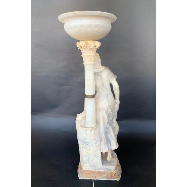 Alabaster Female Sculptural Torchère Lamp. Italy, Late 19th Century. For Sale - Image 8 of 10