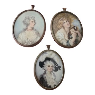 Antique Miniature Painting Set of Three Courtesans - Set of 3 For Sale