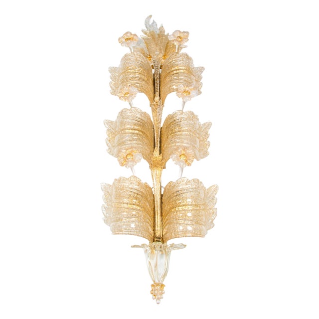 Grand Hotel Wall Sconce in Golden Murano Glass & Brass from Barovier & Toso, 1960s For Sale