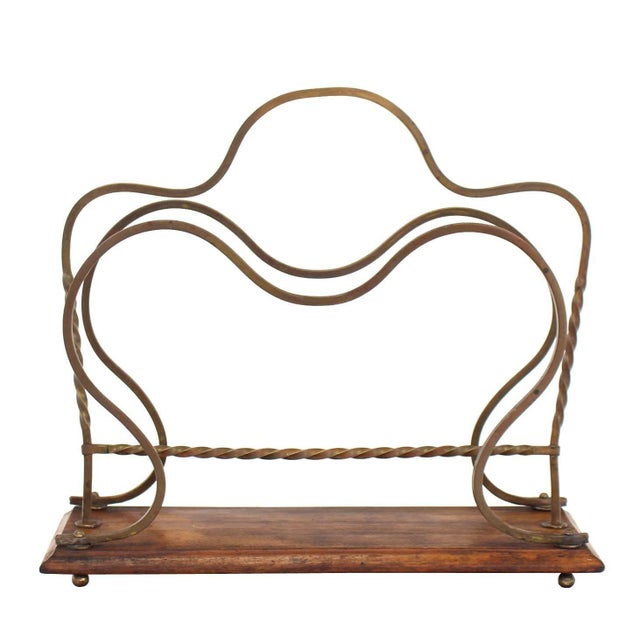 Mid 20th Century Arts and Crafts Twisted Brass and Wood Magazine Rack For Sale - Image 6 of 6