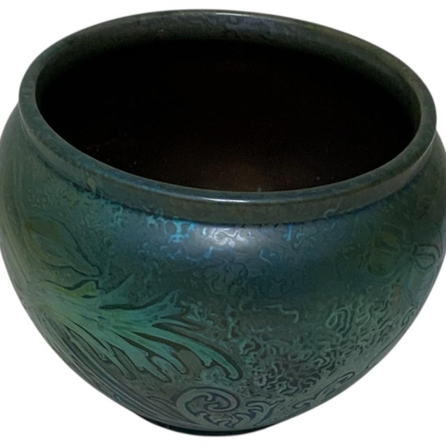 Weller Pottery Antique Weller Sicard Sicardo Art Nouveau Iridescent Floral Jardiniere C. 1902-1907 For Sale - Image 4 of 10