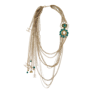 2015 Chanel Necklace Métiers d'Art Paris Dubai CC Gripoix Camellia Flower Multistrand Runway