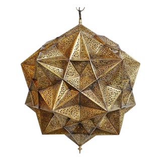 Vintage Brass Indian Origami Star Pendant Light Medium For Sale