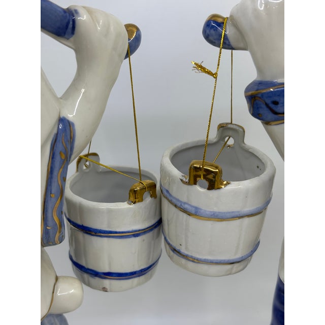 Blue and White Asian Man and Woman Fishing Statues- A Set For Sale In New York - Image 6 of 12