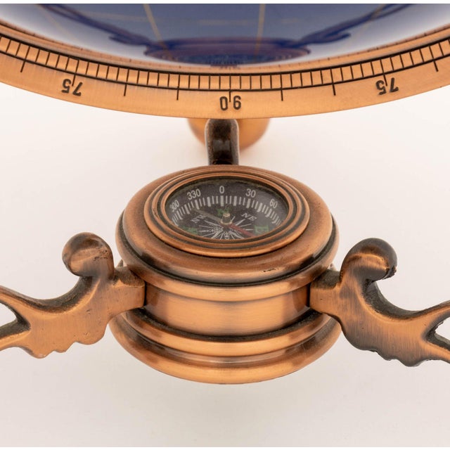 Gemstone Modern Semi-Precious Stone Inlaid Revolving Globe on Copper Stand For Sale - Image 7 of 15