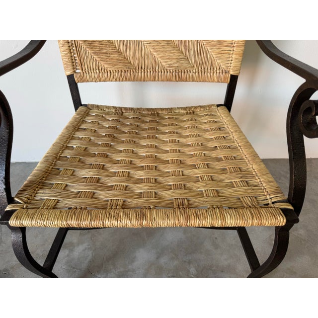 Black 1990s Organic Modern Hand-Wrought Iron and Woven Raffia Armchair For Sale - Image 8 of 12