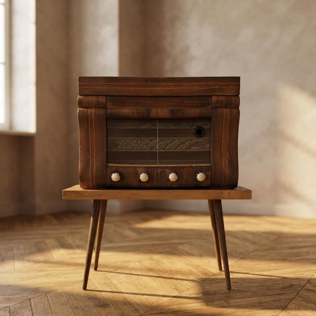 Vintage Art Deco Radio Gramophone Cabinet with Garrard R.C.72 Record Changer and Wooden Case, 1940s For Sale - Image 16 of 16