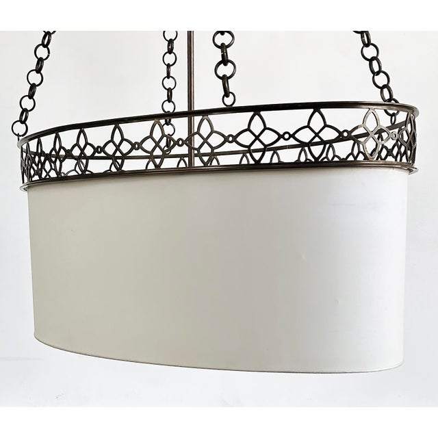 Oval Thomas Pheasant Baker Chandelier, Bronze Chain, Canopy, Italy, 52" to 70"h For Sale In Miami - Image 6 of 18