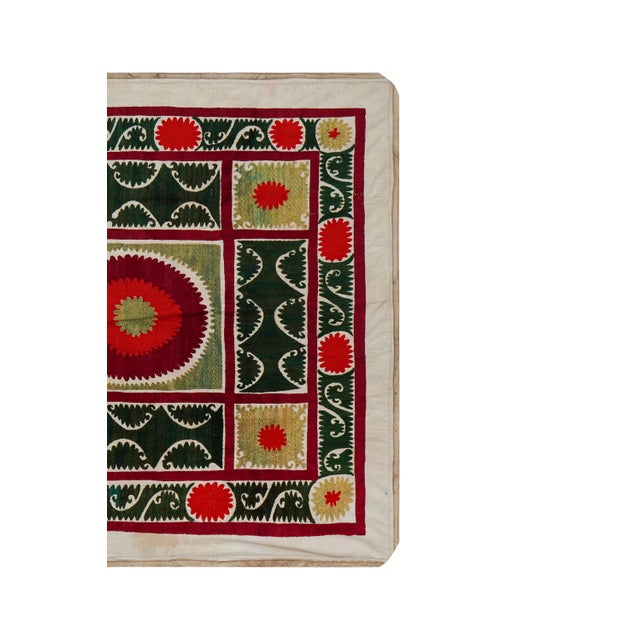 Mid-Century Modern Hand Embroidered Suzani Textile, Uzbek Table Cover For Sale - Image 3 of 12