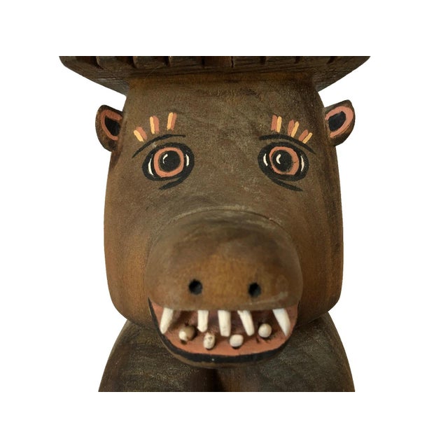Tlinget Totem Pole Pacific Northwest Eagle Bear W Fish Hand Carved Cedar 17.75" For Sale In Reno/Lake Tahoe - Image 6 of 13