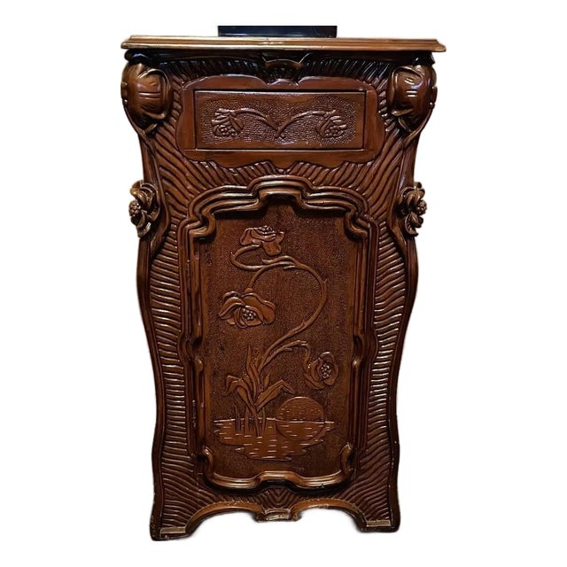 1990s Art Noveau Revival Cabinet - Hand Carved Mahogany. For Sale
