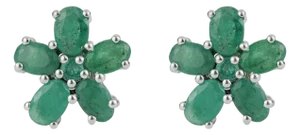 Handcrafted 5.02 Ct Natural Green Emerald Floral Cluster Stud Earrings 2 Pieces