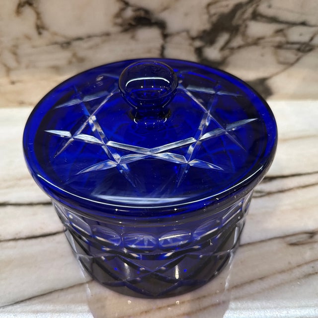 Traditional 1960 Bohemia Cut Glass Blue Box For Sale - Image 3 of 8
