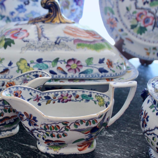 Blue Set of English Ironstone Porcelain “Flying Bird” Pattern Dinner Service- 24 Pieces For Sale - Image 8 of 12