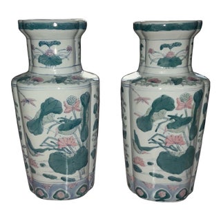 Late 20th Century Chinoiserie Asian Ceramic Ginger Jars Vase - Pair For Sale