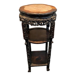 Early 20th Century Carved Wood and Marble Jardiniere Stand For Sale