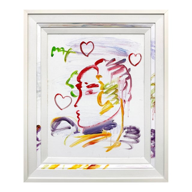 Peter Max, Profile With Three Hearts (Original Painting on Canvas), 2012 For Sale