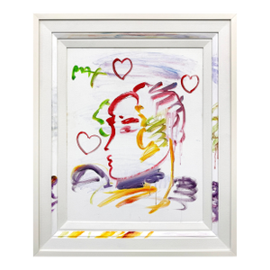 Peter Max, Profile With Three Hearts (Original Painting on Canvas), 2012