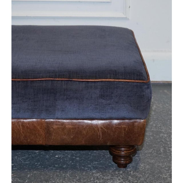 Large Tetrad Constable Ottoman in Blue Fabric and Leather Base For Sale - Image 3 of 15