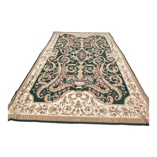 French-Aubusson-Style Tapestry, Floral Motif on Green and Cream Ground For Sale