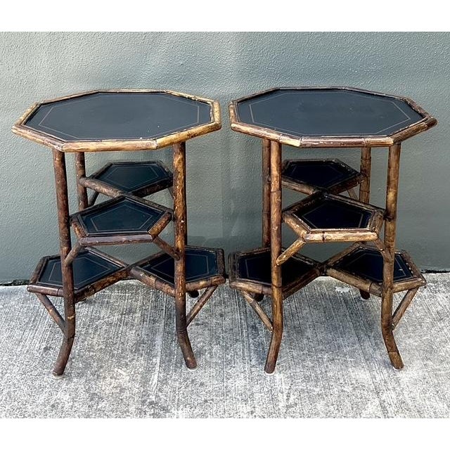 Elevate your curated interior with this striking pair of octagonal side tables, a masterclass in 1970s Boho Chic and...