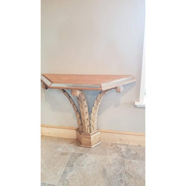 1940s Carved Wood Mirrored Feather Console Table For Sale - Image 5 of 11